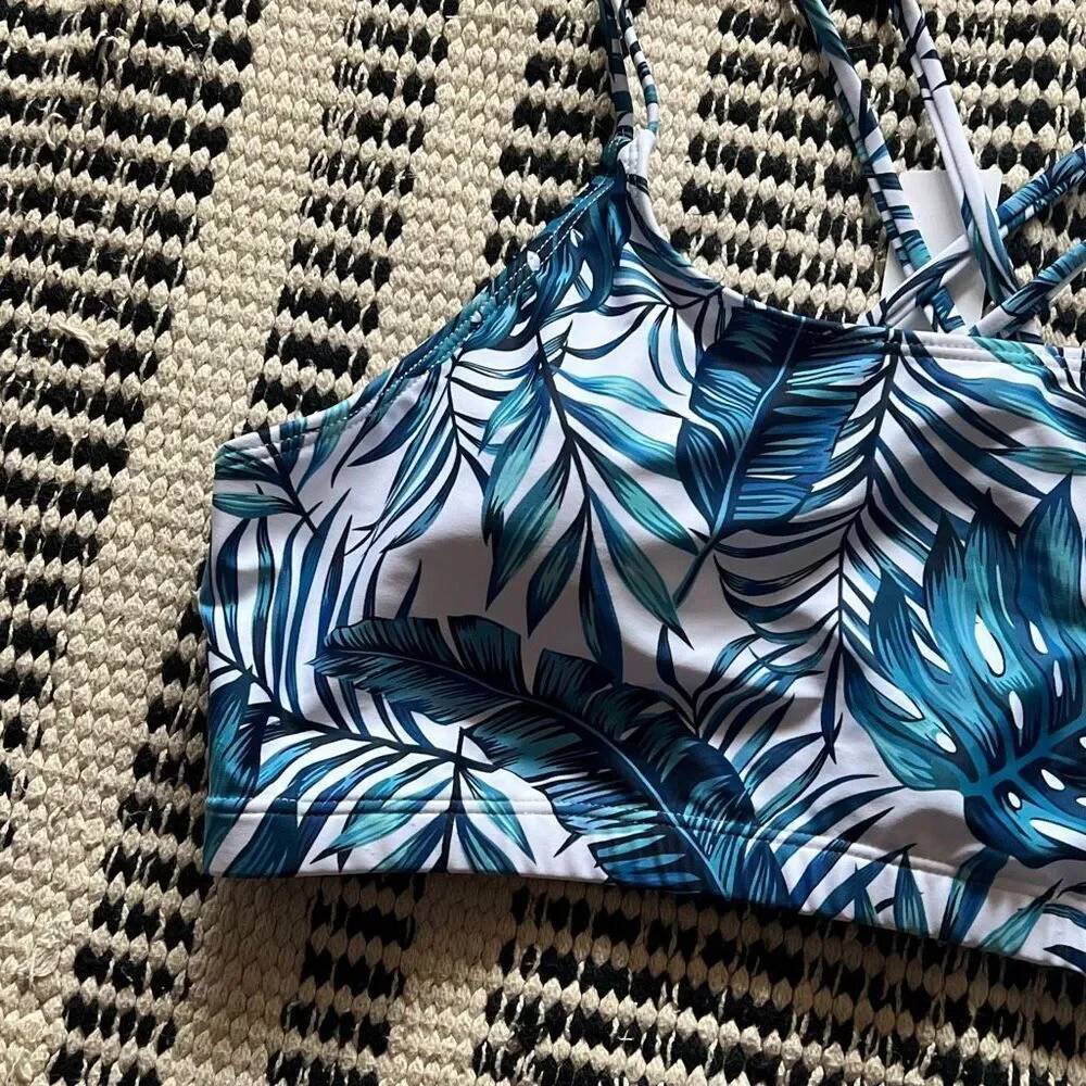 Holipick Size large blue and white Crossback swimsuit top Bikini Nwt